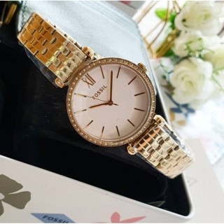 💖💥เซ็ทนาฬิกาพวงกุญแจใส่บัตร 🌟นาฬิกา Fossil Tillie Three-Hand Gold-Tone Stainless Steel Watch and Card Case Box Set