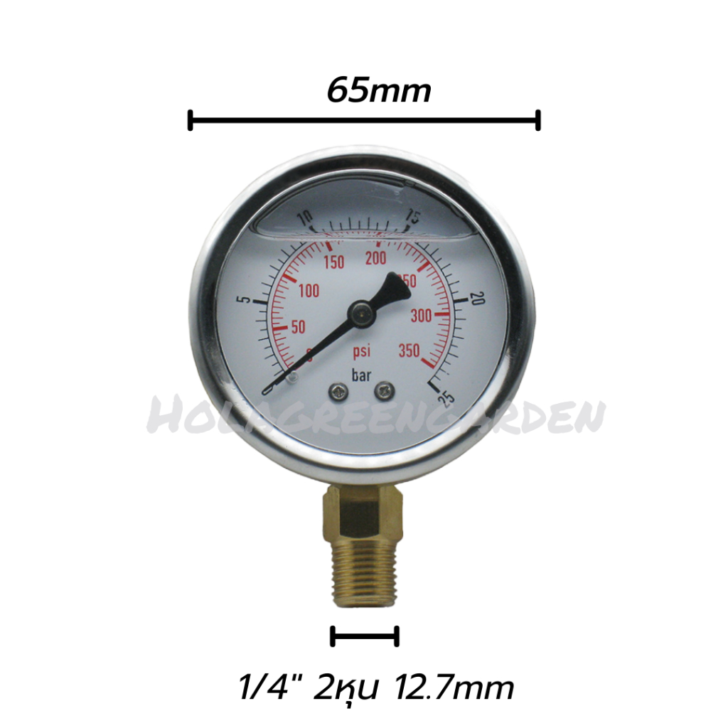 เกจวัดแรงดันน้ำ เกจวัดแรงดันลม Pressure Gauge ชนิดน้ำมัน oil พ่นหมอก Meter Gauge 25bar เกลียวนอก 1/4 2หุน 12.7mm 65x65mm