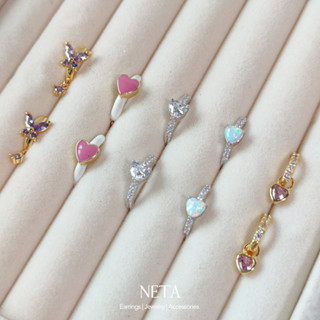 Heart Hoop earrings ต่างหูห่วง ต่างหูหัวใจ ต่างหูน่ารักๆ ต่างหูเพชร