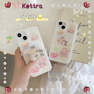 💜Kettra💜ป้องกันการหล่น ขอบเต็ม iPhone 11 14 pro max ขาตั้ง ถอดได้ การ์ตูน ลูกสุนัข สีขาว น่ารัก case for iPhone 12 13