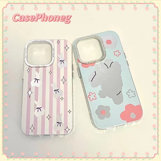 🍑CasePhoneg🍑ป้องกันการหล่น ขอบเต็ม iPhone 11 14 pro max เส้นขอบโปร่งใส รุ่นคู่ สีฟ้า สีชมพู การ์ตูนcase for iPhone 12 13