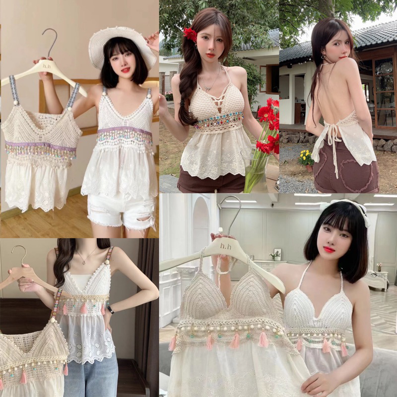 [พร้อมส่ง] สายเดี่ยวโบฮีเมียน เสื้อสายเดี่ยวลูกไม้ เสื้อสายเดี่ยว