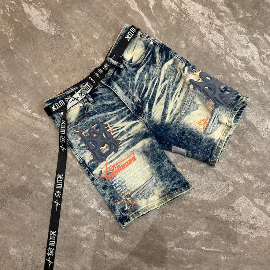 XOM702 กางเกงยีนส์ขาสั้น Logoซิลิโคลนเทา รุ่นFIER