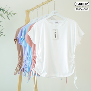 T2004 เสื้อสีพื้น คอกลมรูด2ข้าง