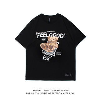 kush2023 การออกแบบที่เป็นต้นฉบับใหม่ FEEL GOOD เสื้อยืดผ้าฝ้ายพิมพ์ลาย unisex ลำลองแขนสั้น