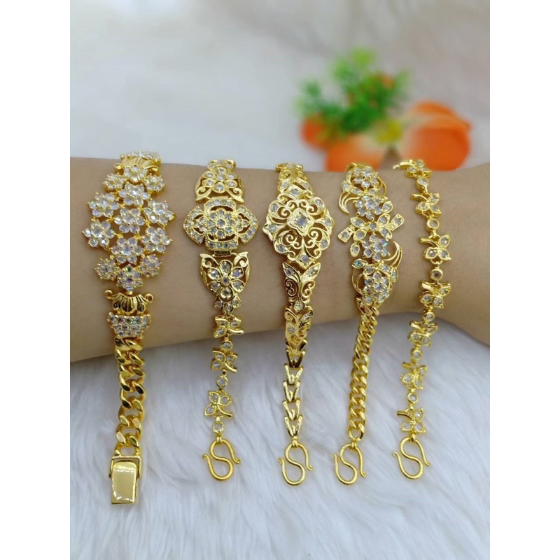 พร้อมส่ง สร้อยข้อมือเพรชซีก งานโบราณ ดูมีสง่า หุ้มเศษทองแท้ แจ้งไซต์ข้อมือได้