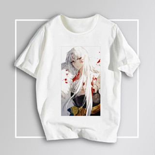 Anime Inuyasha เสื้อยืดแขนสั้นพิมพ์ลาย Sesshomaru ผ้าฝ้ายผู้ชายแขนสั้นอินเทรน