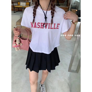 เสื้อยืดชายโค้งผ้าคอตตอน NASHVILLE CROPPED TOPS