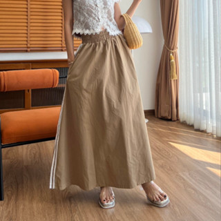 CHANI : 8121 lLong skirt กระโปรง ผ้าเชิ้ตแถบข้าง เอวยืด งานผ้าใส่สบาย ไม่อึดอัดค่า