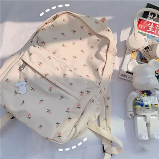 bag_1(BAG1908) กระเป๋าเป้ไนล่อนลายดอกไม้ ใบใหญ่**มีของแถมที่ห้อยน้องหมี**