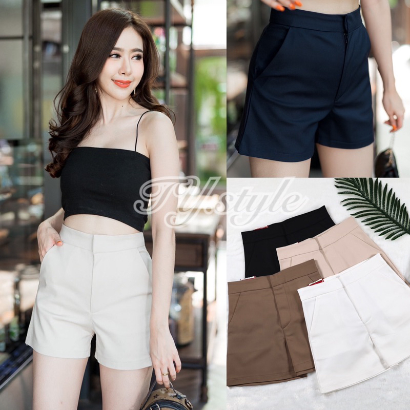 PT closets ♡ กางเกงขาสั้น ทรงเบสิค ซิปหน้าตะขอหน้า ผ้าดับเบิ้ลซาติน #TB023