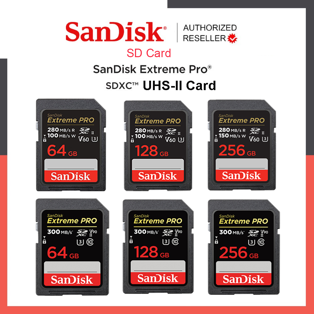 SanDisk Extreme PRO UHS-II 64GB 128 GB 256GB SDXC Cards Speed 280 MB/s 300 MB/s (SDSDXDK)  เมมโมรี่ แซนดิส กล้อง ถ่ายรูป กล้องDSLR SDSDXEP