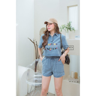 Jeans Set ชุดเซตผ้ายีนเนื้อดี งานปักแน่นๆช่วงอก งานสวยมากๆนะคะ มาพร้อมกับกางเกงเข้าชุดกันคะ สามารถใส่แยกกันได้นะคะ เซตนี