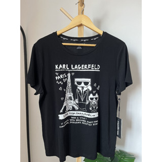 เสื้อยืดKarl lagerfeld " Karl เสื้อยืดหญิงสกรีนลุงแมวข้างหอไอเฟล ดำ   "งานKarl  lagerfeld แท้100%