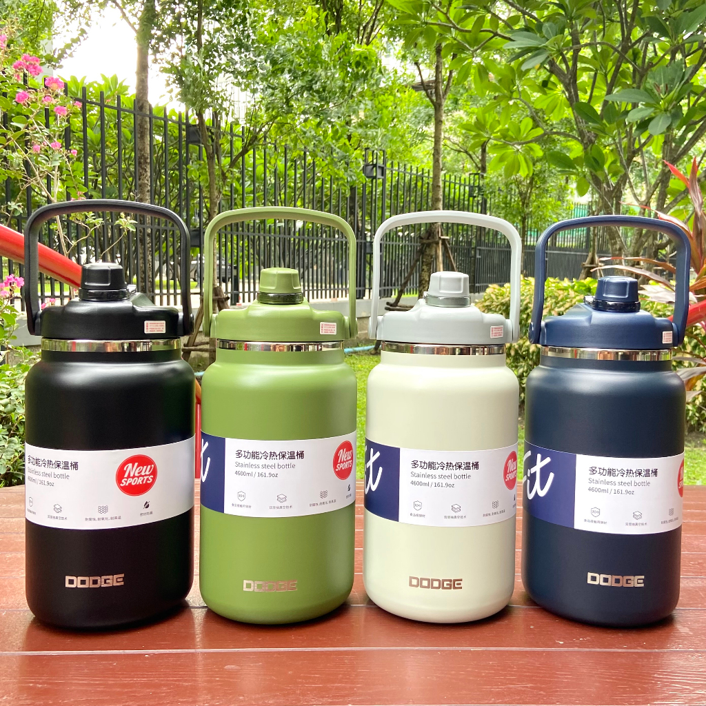 DODGE กระติกน้ำขนาดใหญ่ ขนาด 4600 ml. 4.6 ลิตร กระบอกสแตนเลส 304 พร้อมหูหิ้ว