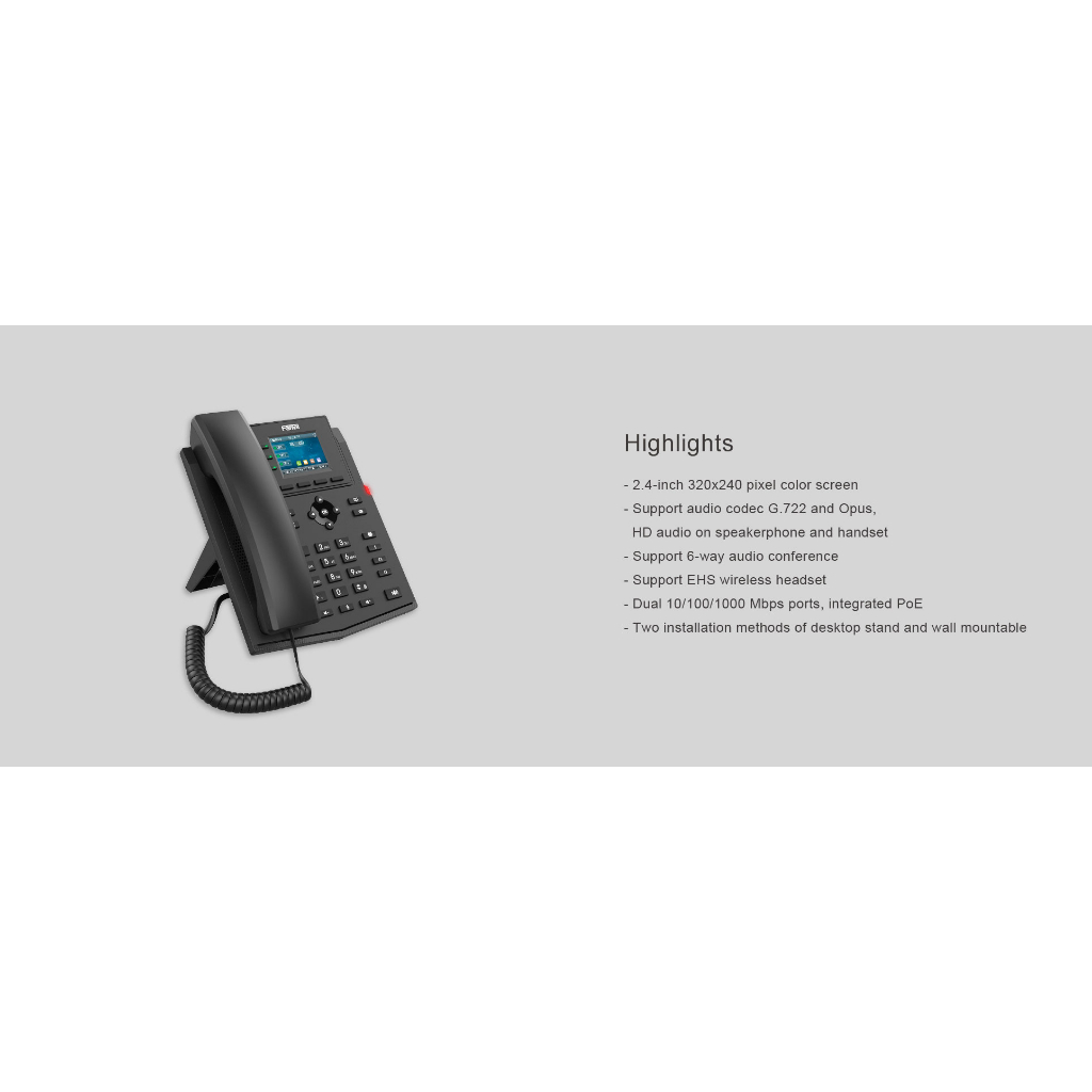 Fanvil X303W Enterprise IP Phone - โทรศัพท์สำนักงาน /4 SIP Lines /320x240 2.4" Color Screen /6-Way C