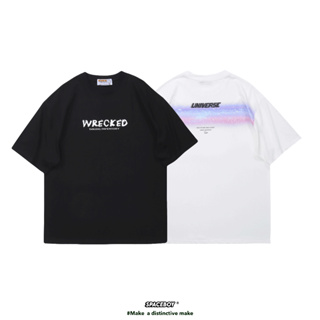 spaceboy เสื้อยืดโอเวอร์ไซส์แขนสั้น Unisex ลาย “ Wrecked taking inventory ” [Z39]