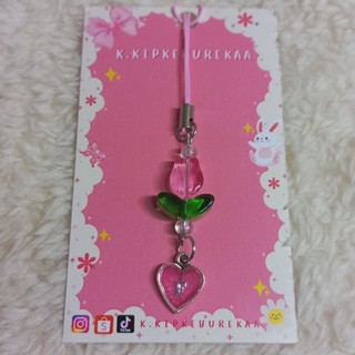 ♡ Keyring พวงกุญแจเจ้าหญิง โบว์ขาว , ทิวลิปชมพู จี้ตัวอักษร A - Z ♡