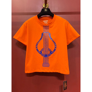 HERMES T-SHIRT เสื้อยืด ผ้าคอคตอน ปริ้นลาย สีส้ม ผ้าสวยคมชัด แอร์เมส เฮอเมส