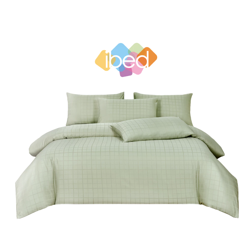 ibed ชุดผ้าปูที่นอนทอลายครบเซ็ท Softex Satin (ลายสี่เหลี่ยม) Amazonite - SQUARE COLLECTION thumbnail 3