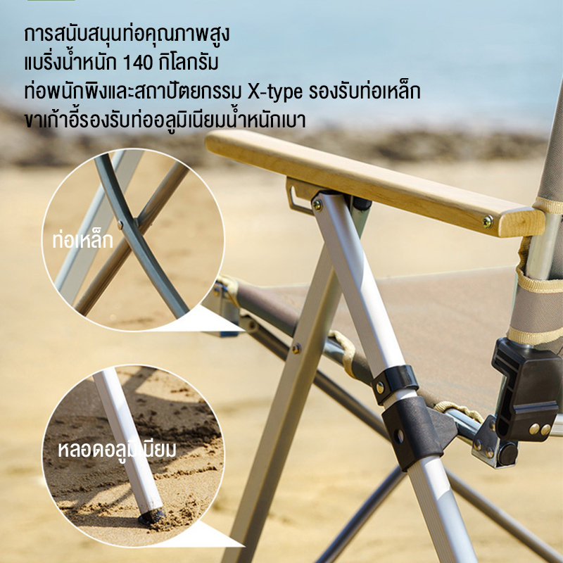 Naturehike เก้าอี้พับพกพา เก้าอี้แคมป์ปิ้ง เก้าอี้อลูมิเนียม เก้าอี้สนาม ปิคนิค รุ่นปรับได้4ระดับ ขาตั้งอลูมิเนียมลายไม้ ราคา ถูกที่สุด ดีลบีเคเค แกลเลอรีภาพที่ 5
