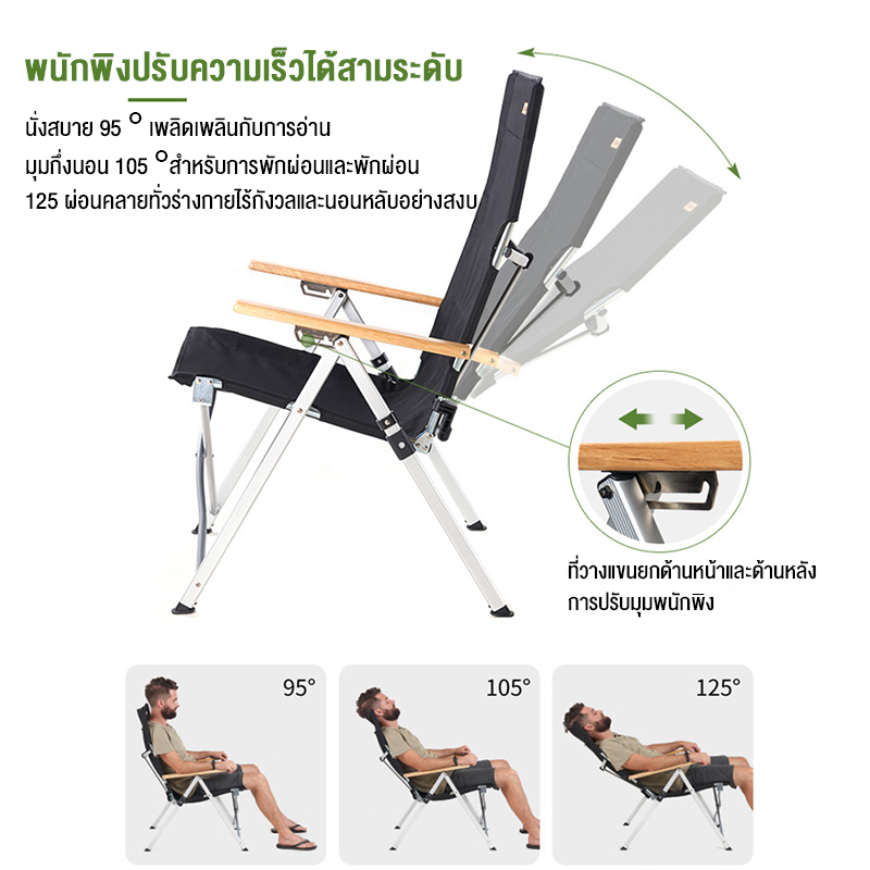 Naturehike เก้าอี้พับพกพา เก้าอี้แคมป์ปิ้ง เก้าอี้อลูมิเนียม เก้าอี้สนาม ปิคนิค รุ่นปรับได้4ระดับ ขาตั้งอลูมิเนียมลายไม้ ราคา ถูกที่สุด ดีลบีเคเค แกลเลอรีภาพที่ 4