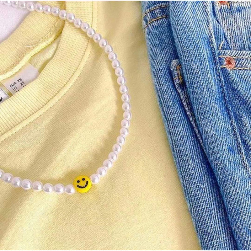 ส่งด่วน🔥สร้อยคอมุกหน้ายิ้มเหลือง สายปรับขนาดได้ NL239