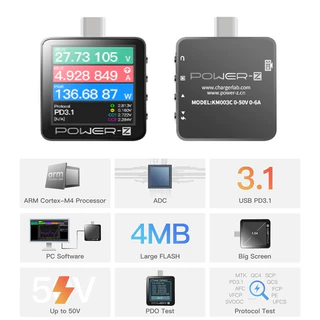 Chargerlab power-z KM003C USB PD3.2 QC5.0 โปรโตคอล 50v USB-C เครื่องทดสอบสายชาร์จ เครื่องตรวจจับการชาร์จมือถือ