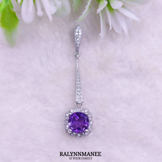 O6473 จี้พลอยอเมทิสต์แท้ ( Amethyst ) ตัวเรือนเงินแท้ 925 ชุบทองคำขาว