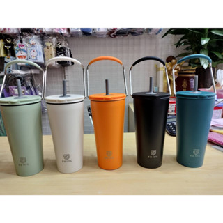 MAHOBIN แก้วหูหิ้วแสตนเลสแบบบางเก็บอุณหภูมิพร้อมหลอด Bucket Tumbler with Straw ความจุ 540 ml. รุ่น MD-11