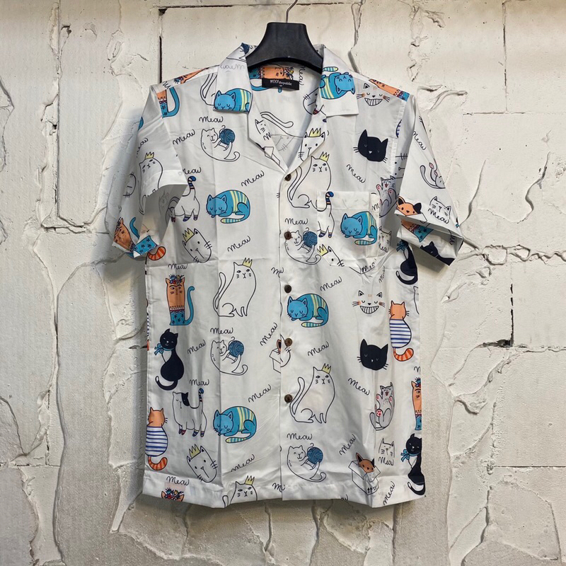 เสื้อฮาวายแมวพาสเทล cat hawaii ไซส์ m l xl 2xl 3xl 4xl ผ้าไหมซาตินอิตาลี่ % ผ้านิ่มใส่สบายไม่ร้อน ใส่ได้ทั้งชายและหญิง