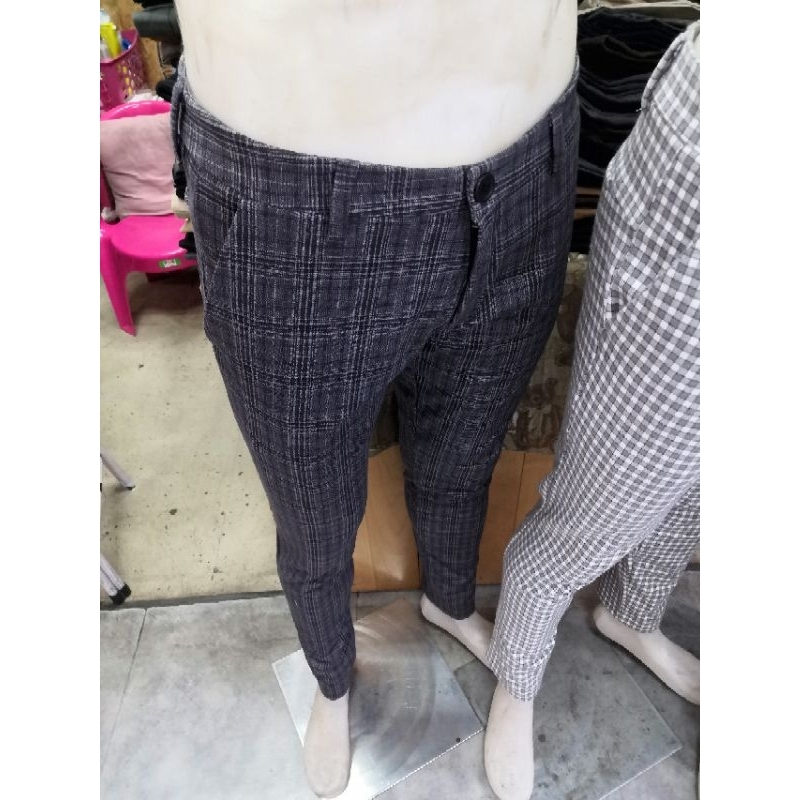 กางเกง​สแล็ค​ขา​ยาว​ผ้า​ยืด​ทรง​ขาเดฟ​สี​เทา​ลาย​สก็อต​