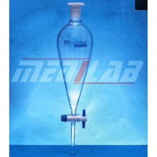 กรวยแยกสารจุกพลาสติกก๊อก Teflon Separating Funnel, Squibb Shape, PTFE Key Stopcock (Medilab) ประเทศอินเดีย