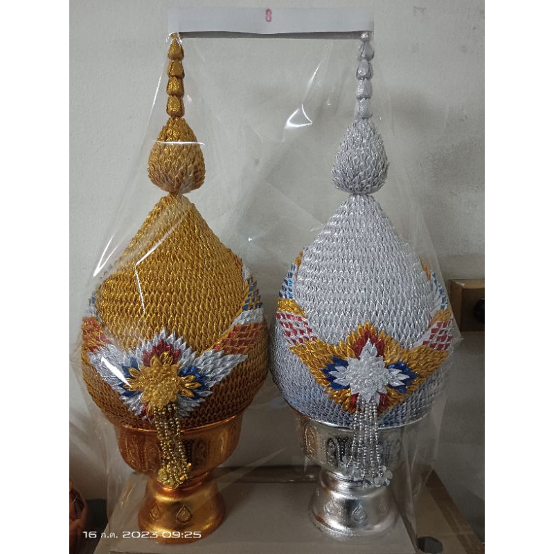 พานพุ่มผ้าตาดเงิน-ทอง#พานพุ่มเงิรพุ่มทอง(7นิ้ว8นิ้ว)