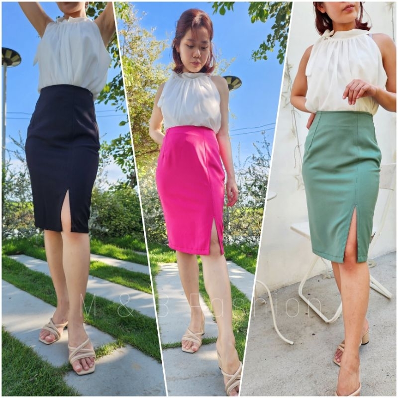 💡กระโปรงทรงสอบผ่าหน้ายาว22"--รุ่นไม่มีซับใน--กระโปรงทำงานมีไซส์SS-4XL