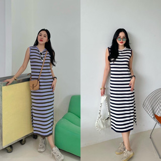 MALIMAYS - Bonnie knit dress เดรสไหมพรมลายทางแขนกุด