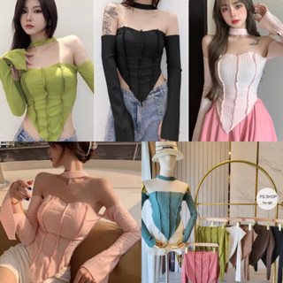 เสื้อแขนยาวคล้องคอสายฝอ ผ้าอัดพลีส