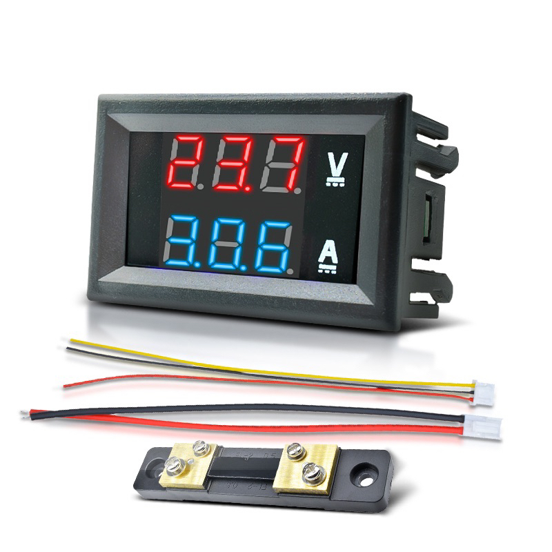 DC0-100V 1A 10A 50A 100A 100A shunt LED DC dual display digital current voltmeter