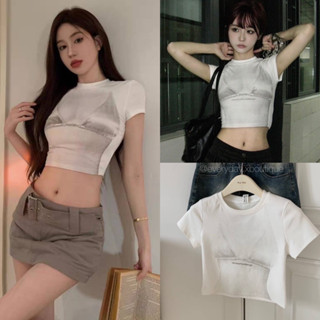 พร้อมส่ง!! NEVER BRA CROP TEE🔥(330฿ฟรีส่ง) เสื้อยืดทรงครอป คอกลม แขนสั้น ผ้าดีมาก พิมพ์ลายบรา ทั้งด้านหน้า-หลัง wg.we