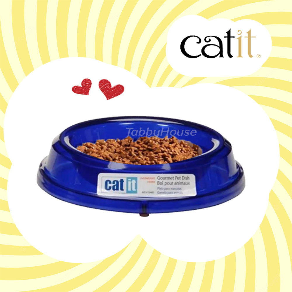 Catit ชามใส่อาหารแมว Gourmet Overweight Dish Blue เกรด Premium 11.5สูงx3ซม.xฐานชาม18ซม.