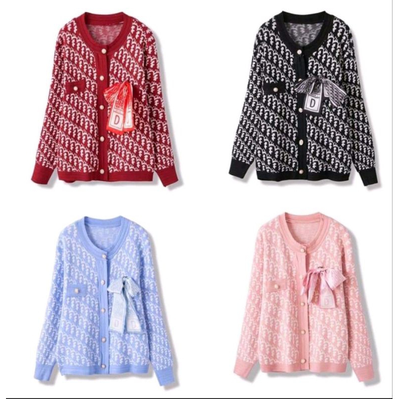 พร้อมส่ง เสื้อไหมพรมแขนยาวงานทอลายสวยโบว์สามารถถอดได้เนื้อผ้าเกรดคุณภาพใส่สบาย