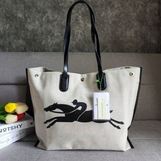 (พร้อมส่งสีดำ) กระเป๋าไซส์ L เปลี่ยนทรง ลองชอมL.C ESSENTIAL TOILE SHOULDER BAG L ECRU 001/005