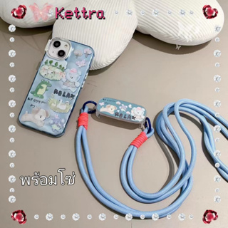 💜Kettra💜รุ่นโซ่ ป้องกันการหล่น ขอบเต็ม iPhone 11 14 pro max การ์ตูน ลูกสุนัข สีฟ้า หวานสวย น่ารัก case for iPhone 12 13