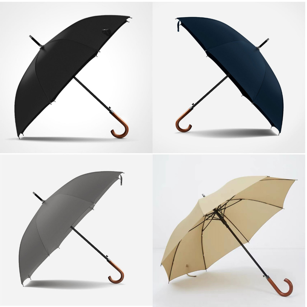 YOklahoma Long Umbrella Wooden Handle Windproof Retro Style Water Resistant High Denstity Large for Rainy Sunny