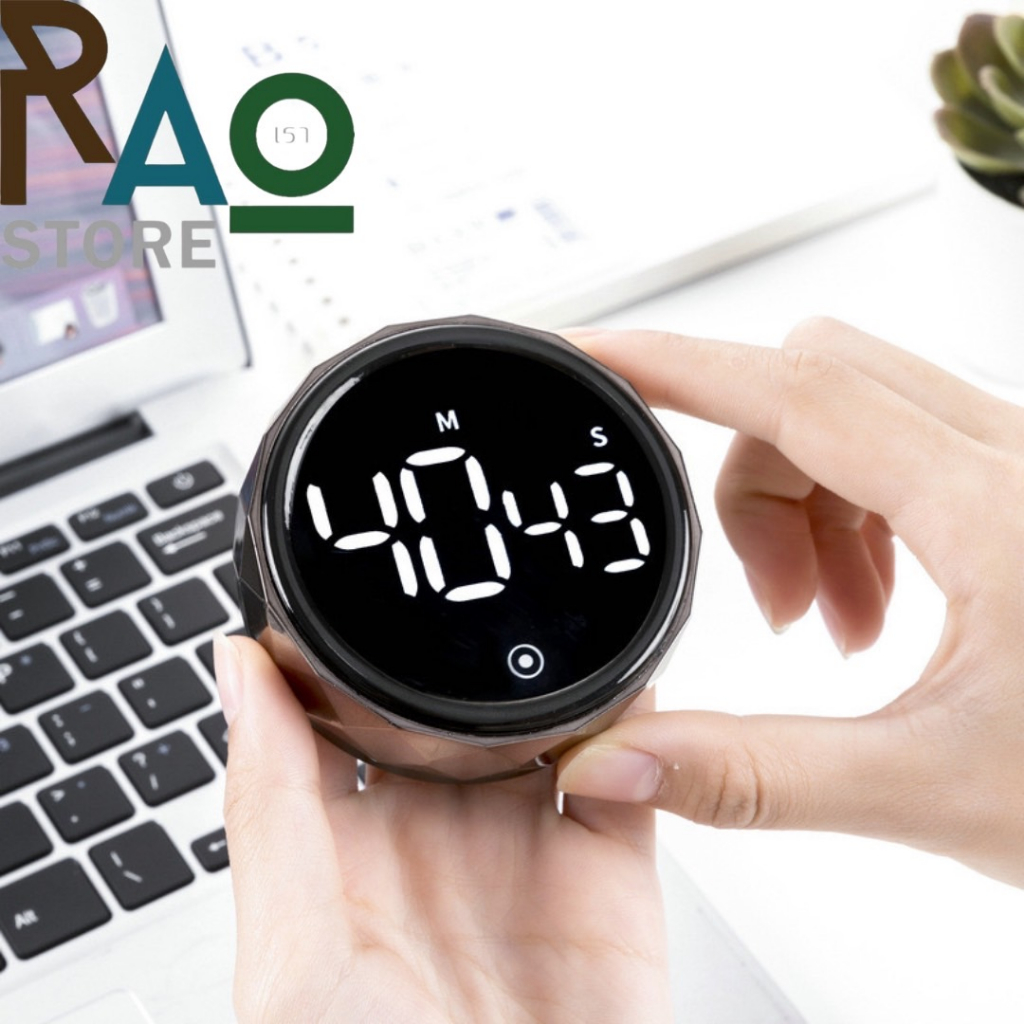 RAO Store นาฬิกาจับเวลาทรงกลม หมุนได้ หน้าจอขนาดใหญ่ นาฬิกาจับเวลาดิจิตอล มีแม่เหล็กติดตู้เย็นได้ สำหรับห้องครัว