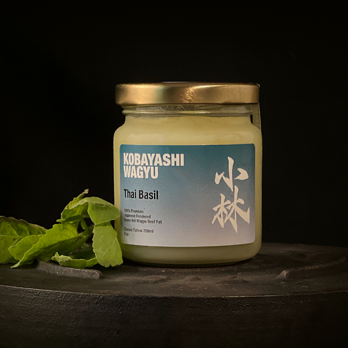 น้ำมันวัววากิวแท้100% กะเพรา ไขมันวัว คีโตทานได้ 200ml./ Wagyu Beef Tallow Thai Basil