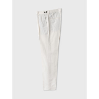 [JBB*] IVORY COTTON LINEN PLEATED TROUSERS WITH EXTENDED WAISTBAND เจบีบี กางเกงขายาว กางเกงขายาวสองจีบ ผ้าลินินคอตตอน