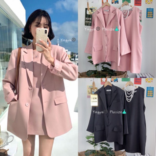 Blazer+Dress Set 🩷🖤🌷งานเซท 2 ชิ้น มินิเดรสแขนกุดมีซิปหลังสาวอวบ