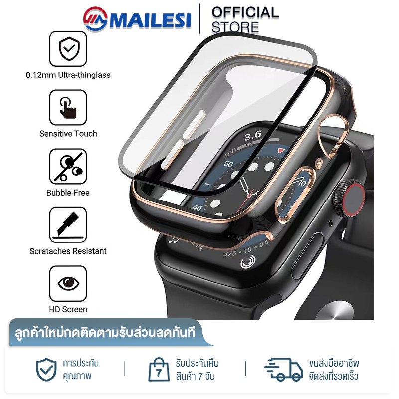 MAILESI เคสพีซีแบบบางพิเศษ กระจกนิรภัยป้องกันหน้าจอสำหรับ Watch Series Smart7 6 SE watch 38มม 40มม 41มม 42มม 44 มม