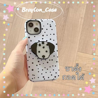 🌷Braylon🌷ขอบเต็ม ป้องกันการหล่น iphone 11 14 pro max ขาตั้ง ถอดได้ การ์ตูน ลูกสุนัข จุด เรียบง่าย case for iPhone 12 13